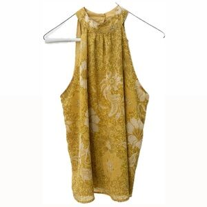CUPCAKES AND CASHMERE WOMEN S YELLOW FLORAL SLEEVELESS HIGH NECK BLOUSE